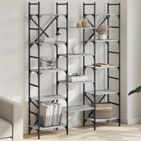 vidaXL bogreol 127,5x28,5x172,5 cm konstrueret træ grå sonoma-eg