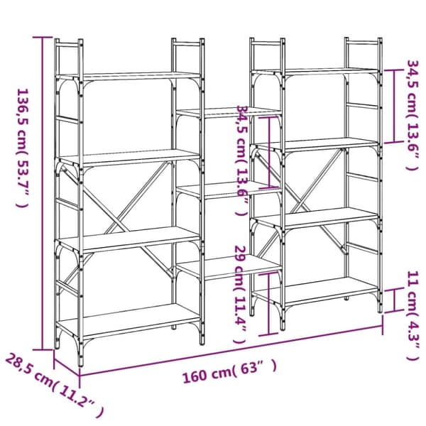 vidaXL bogreol 160x28,5x136,5 cm konstrueret træ grå sonoma-eg