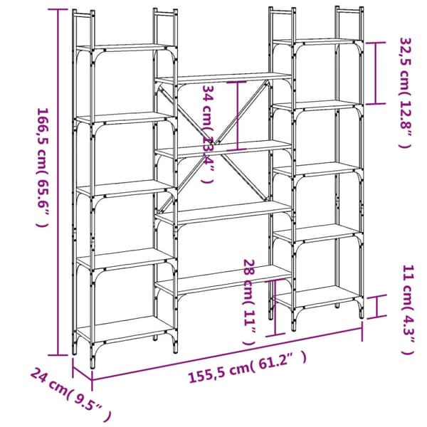 vidaXL bogreol 155,5x24x166,5 cm konstrueret træ grå sonoma-eg