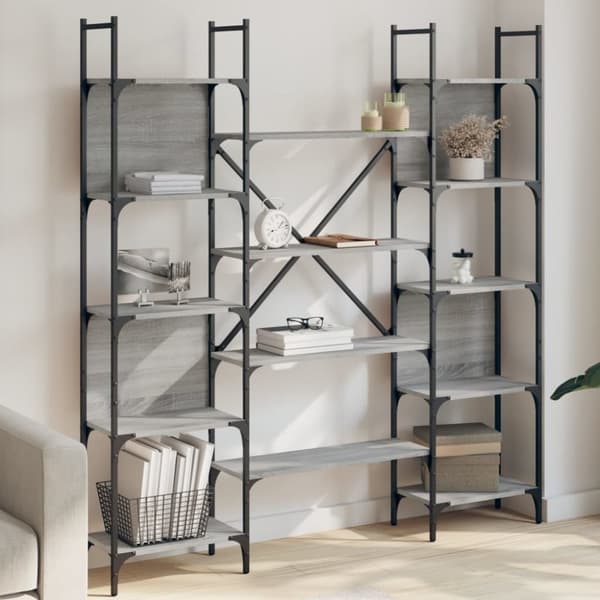vidaXL bogreol 155,5x24x166,5 cm konstrueret træ grå sonoma-eg
