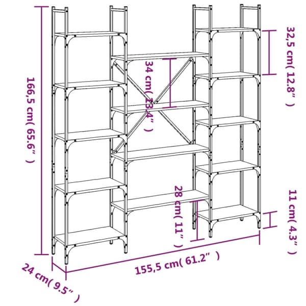 vidaXL bogreol 155,5x24x166,5 cm konstrueret træ sort