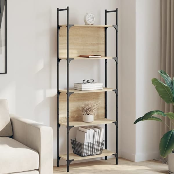 vidaXL bogreol 60,5x24x166,5 cm 5 hylder konstrueret træ sonoma-eg