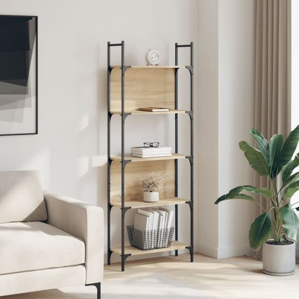 vidaXL bogreol 60,5x24x166,5 cm 5 hylder konstrueret træ sonoma-eg