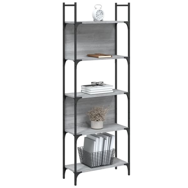 vidaXL bogreol 60,5x24x166,5 cm 5 hylder konstrueret træ grå sonoma-eg