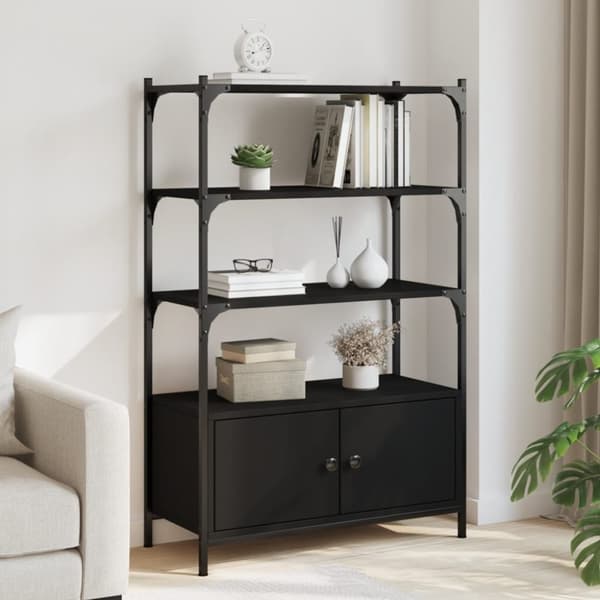 vidaXL bogreol med 3 hylder 70x30x109,5 cm konstrueret træ sort