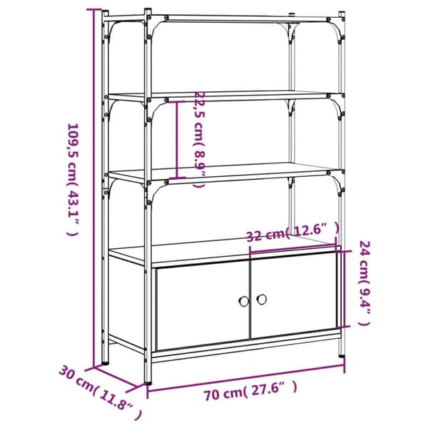 vidaXL bogreol med 3 hylder 70x30x109,5 cm konstrueret træ sonoma-eg