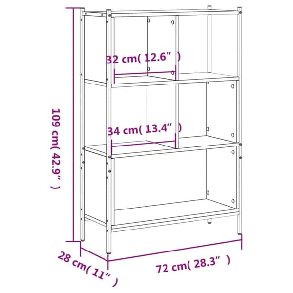 vidaXL bogreol 72x28x109 cm konstrueret træ brun egetræsfarve