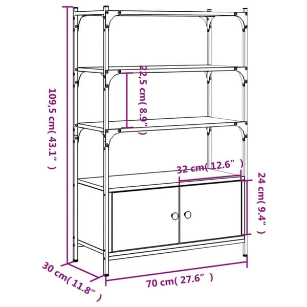 vidaXL bogreol 3 hylder 70x30x109,5 cm konstrueret træ grå sonoma-eg