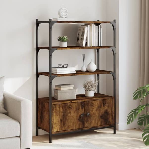 vidaXL bogreol med 3 hylder 70x30x109,5 cm konstrueret træ røget eg