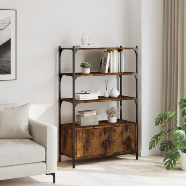 vidaXL bogreol med 3 hylder 70x30x109,5 cm konstrueret træ røget eg