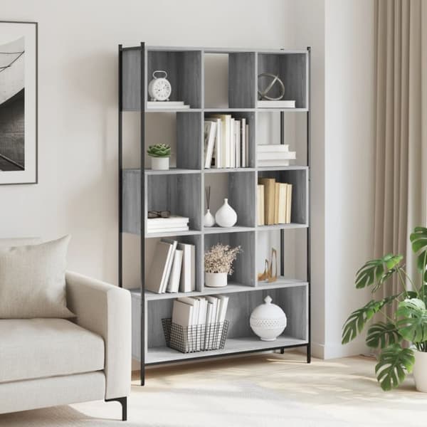 vidaXL bogreol 102x28x172 cm konstrueret træ grå sonoma-eg