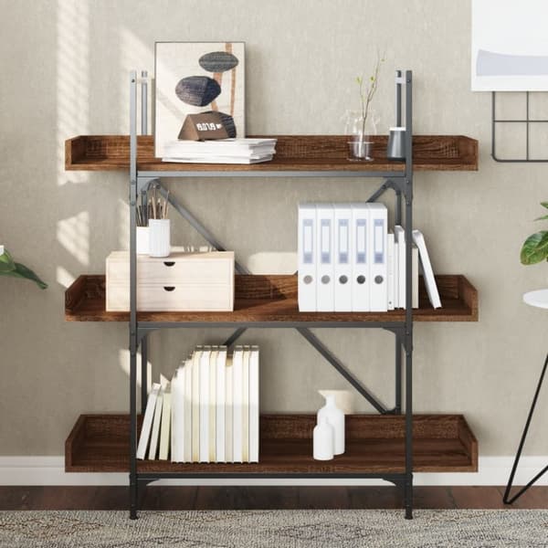 vidaXL bogreol med 3 hylder 100x33x108,5 cm konstrueret træ brun eg