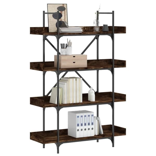 vidaXL bogreol med 4 hylder 100x33x145,5 cm konstrueret træ røget eg