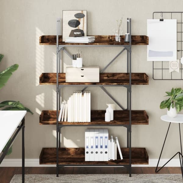 vidaXL bogreol med 4 hylder 100x33x145,5 cm konstrueret træ røget eg