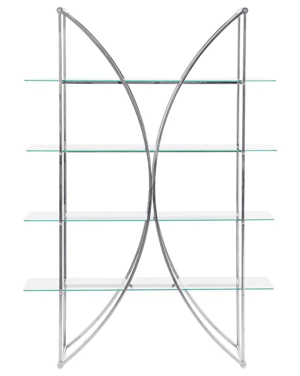 Bogreol sølv klar 175 cm rustfrit stål hærdet glas 4 hylder glamour