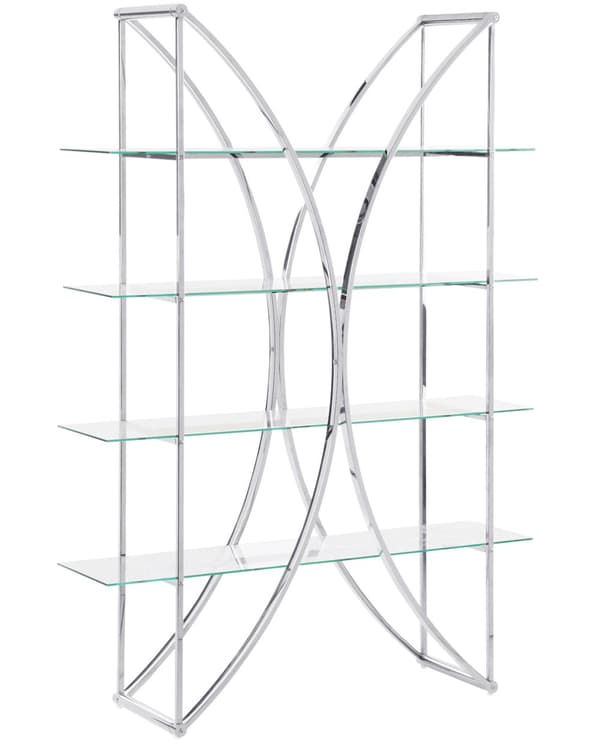 Bogreol sølv klar 175 cm rustfrit stål hærdet glas 4 hylder glamour