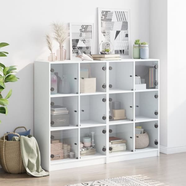 vidaXL bogreol med låger 136x37x109 cm konstrueret træ hvid