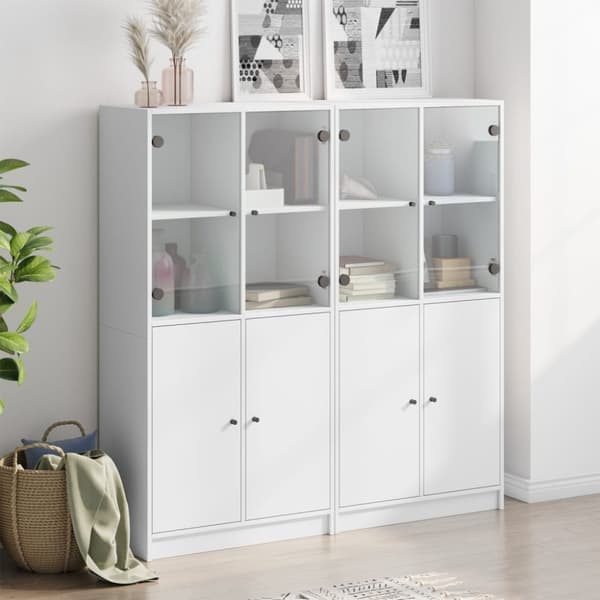 vidaXL bogreol med låger 136x37x142 cm konstrueret træ hvid