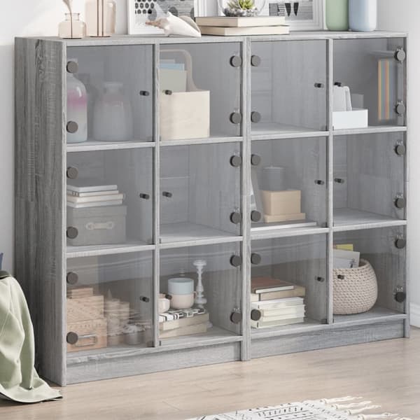 vidaXL bogreol med låger 136x37x109 cm konstrueret træ grå sonoma