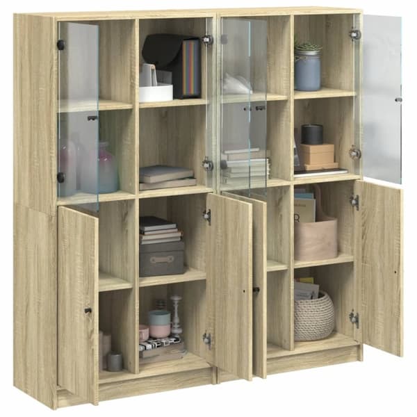 vidaXL bogreol med låger 136x37x142 cm konstrueret træ sonoma-eg