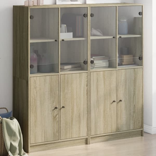 vidaXL bogreol med låger 136x37x142 cm konstrueret træ sonoma-eg