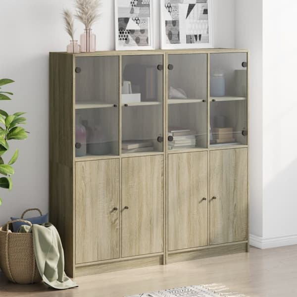 vidaXL bogreol med låger 136x37x142 cm konstrueret træ sonoma-eg