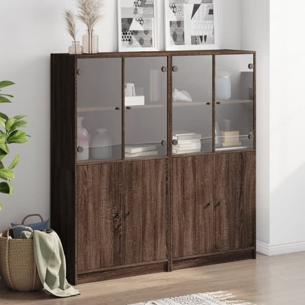 vidaXL bogreol med låger 136x37x142 cm konstrueret træ brunt eg