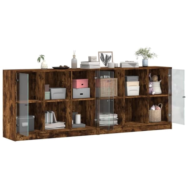 vidaXL bogreol med låger 204x37x75 cm konstrueret træ røget egetræ