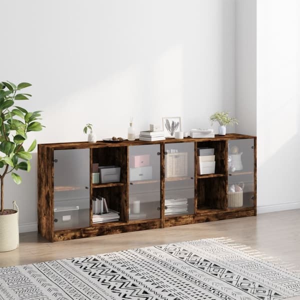 vidaXL bogreol med låger 204x37x75 cm konstrueret træ røget egetræ