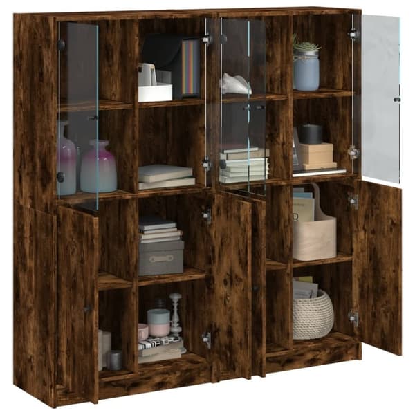 vidaXL bogreol med låger 136x37x142 cm konstrueret træ røget egetræ
