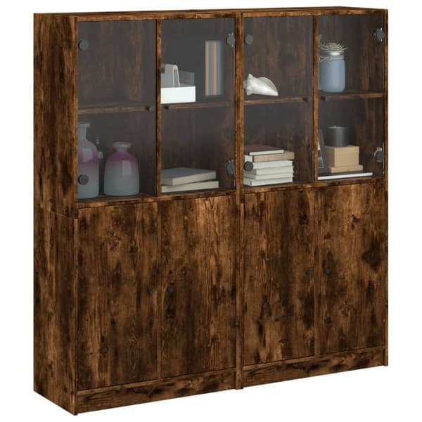 vidaXL bogreol med låger 136x37x142 cm konstrueret træ røget egetræ
