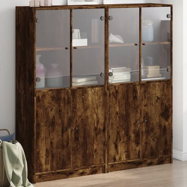 vidaXL bogreol med låger 136x37x142 cm konstrueret træ røget egetræ