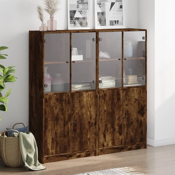 vidaXL bogreol med låger 136x37x142 cm konstrueret træ røget egetræ