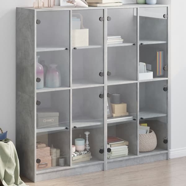 vidaXL bogreol med låger 136x37x142 cm konstrueret træ betongrå