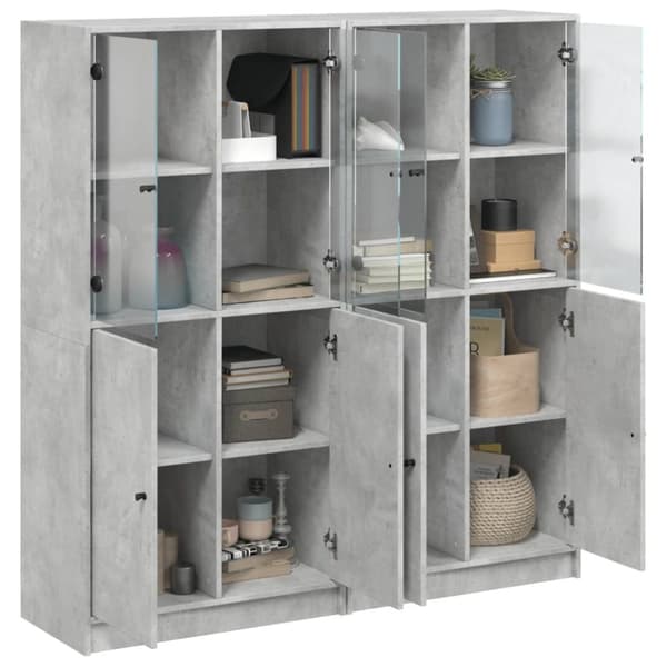 vidaXL bogreol med låger 136x37x142 cm konstrueret træ betongrå