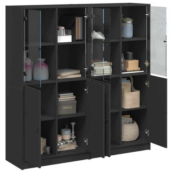 vidaXL bogreol med låger 136x37x142 cm konstrueret træ sort