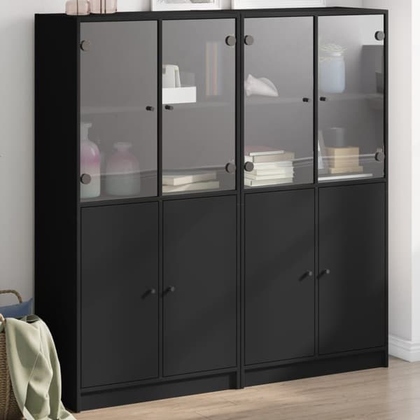vidaXL bogreol med låger 136x37x142 cm konstrueret træ sort