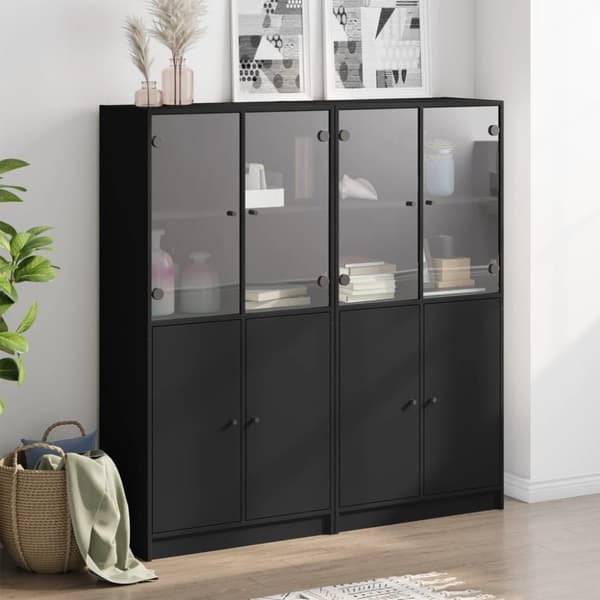 vidaXL bogreol med låger 136x37x142 cm konstrueret træ sort