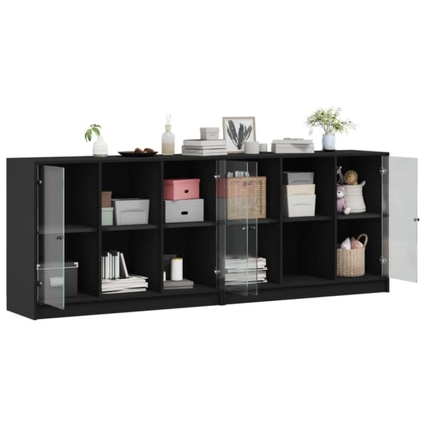 vidaXL bogreol med låger 204x37x75 cm konstrueret træ sort