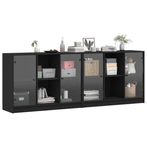 vidaXL bogreol med låger 204x37x75 cm konstrueret træ sort