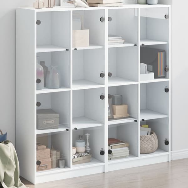 vidaXL bogreol med låger 136x37x142 cm konstrueret træ hvid