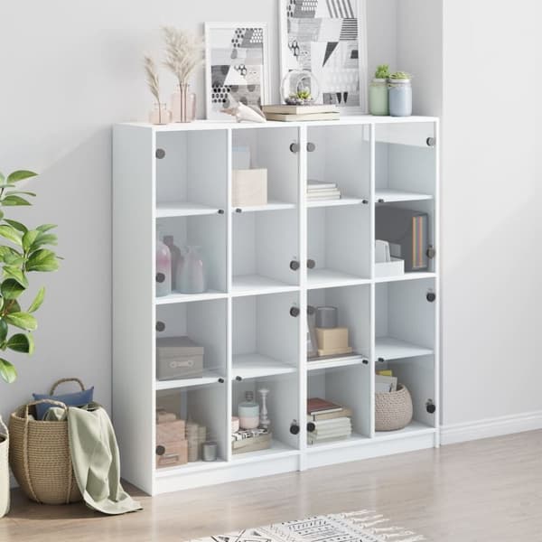 vidaXL bogreol med låger 136x37x142 cm konstrueret træ hvid
