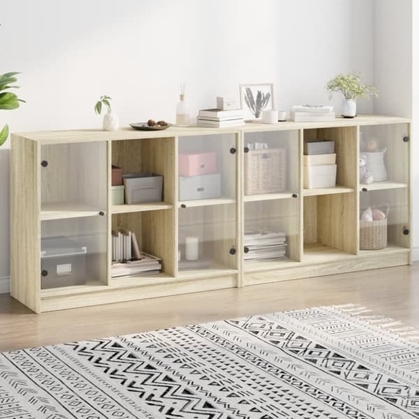 vidaXL bogreol med låger 204x37x75 cm konstrueret træ sonoma-eg