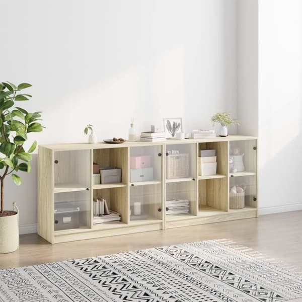 vidaXL bogreol med låger 204x37x75 cm konstrueret træ sonoma-eg