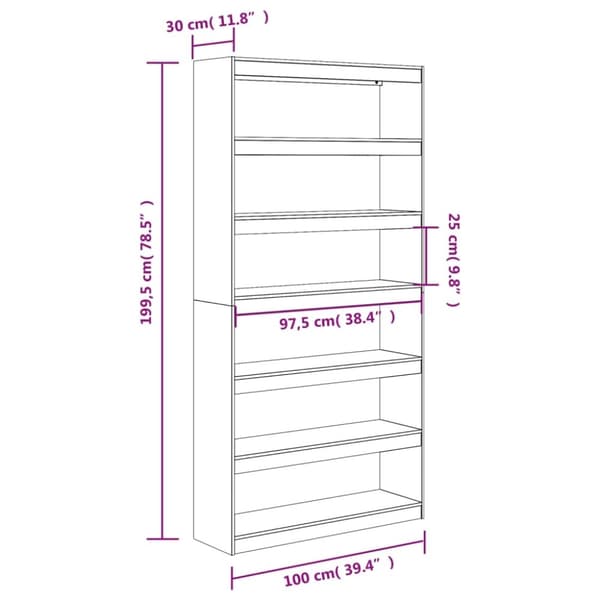 vidaXL Bokhylla/rumsavdelare 100x30x199,5 cm massiv furu