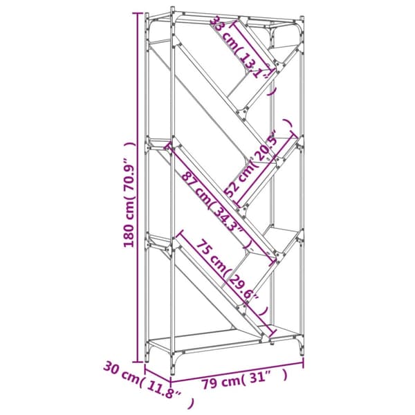 vidaXL bogreol 79x30x180 cm konstrueret træ grå sonoma-eg