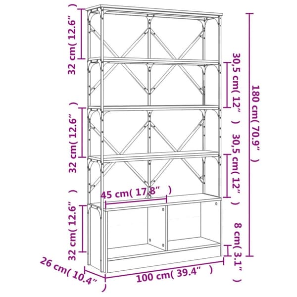 vidaXL bogreol 100x26x180 cm konstrueret træ og metal grå sonoma-eg