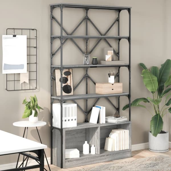 vidaXL bogreol 100x26x180 cm konstrueret træ og metal grå sonoma-eg