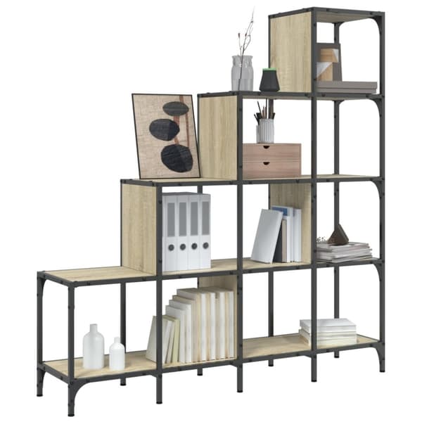 vidaXL bogreol 122x30x132 cm konstrueret træ og metal sonoma-eg