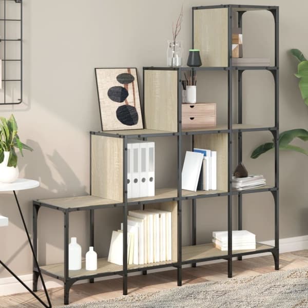 vidaXL bogreol 122x30x132 cm konstrueret træ og metal sonoma-eg
